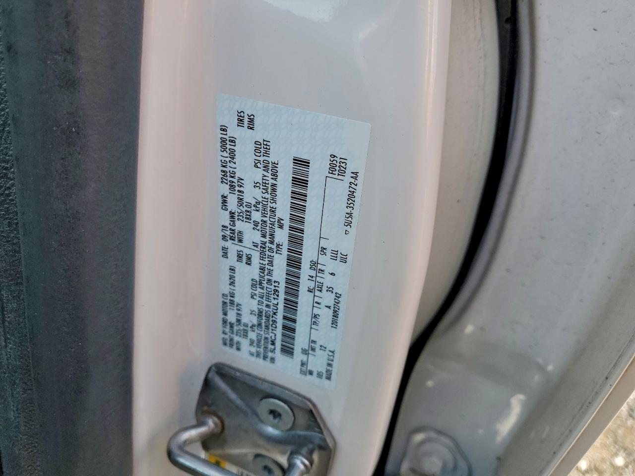 2019 Lincoln Mkc VIN: 5LMCJ1D97KUL12913 Lot: 95279055