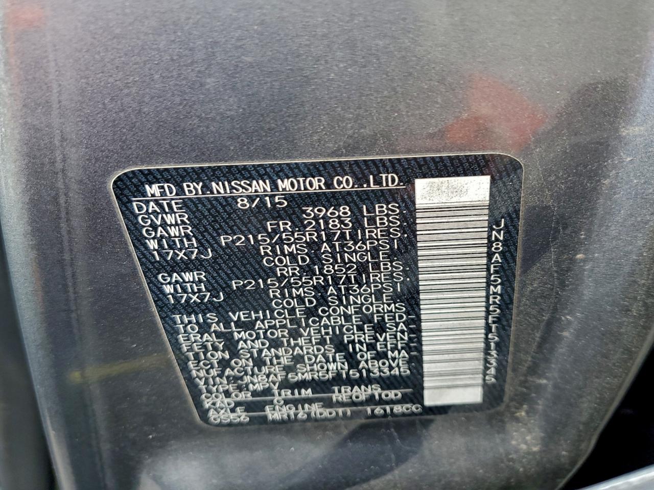 2015 Nissan Juke S VIN: JN8AF5MR5FT513345 Lot: 94566145