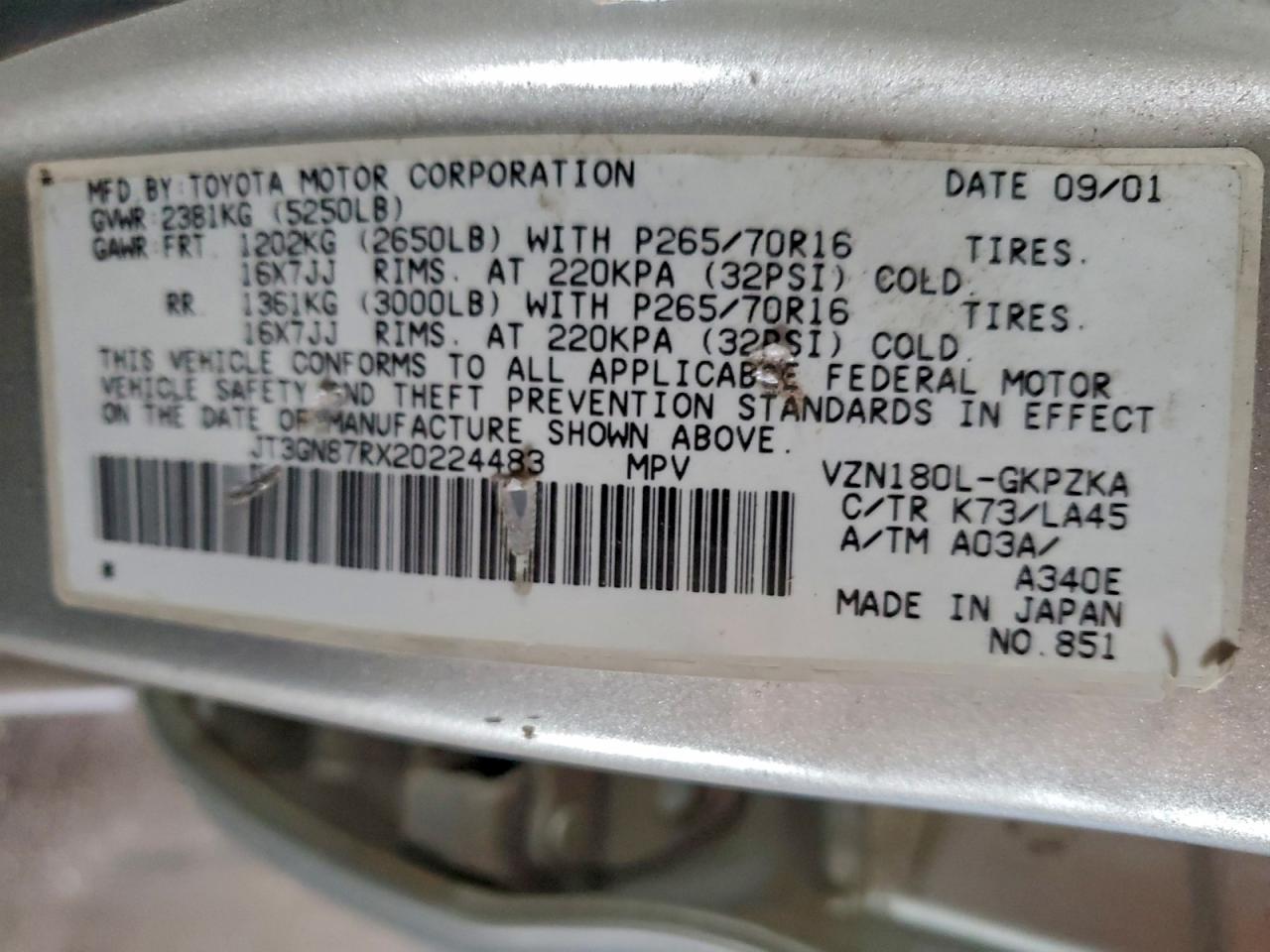 2002 Toyota 4Runner Limited VIN: JT3GN87RX20224483 Lot: 95761045