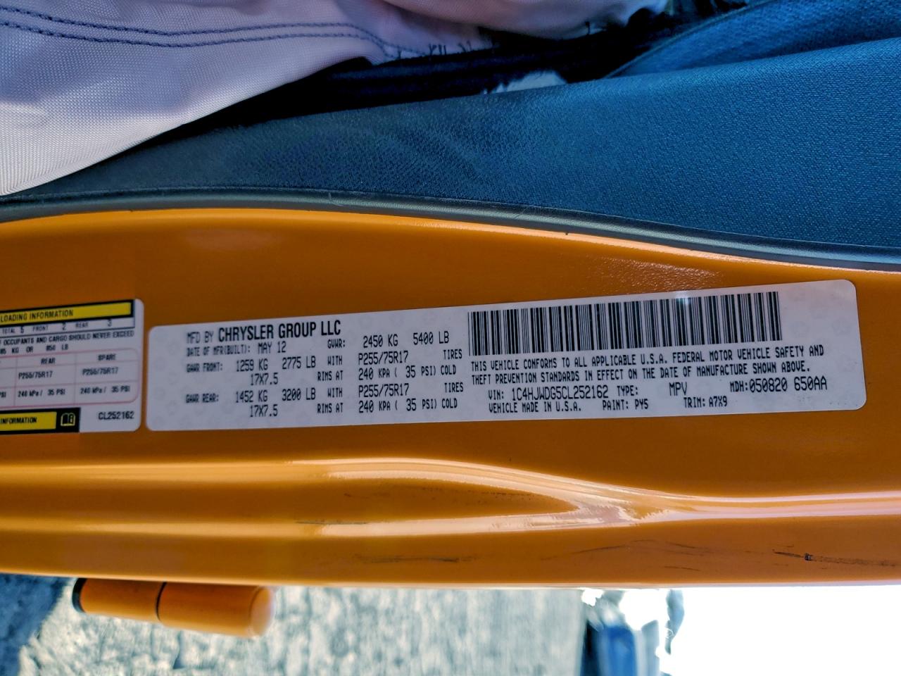 2012 Jeep Wrangler Unlimited Sport VIN: 1C4HJWDG5CL252162 Lot: 95529905