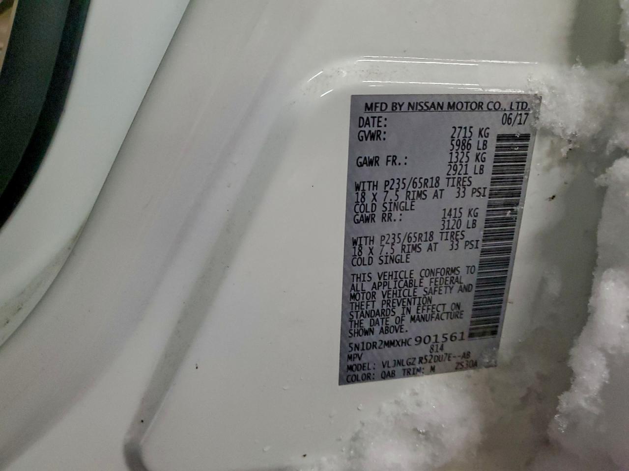 2017 Nissan Pathfinder S VIN: 5N1DR2MMXHC901561 Lot: 94267095