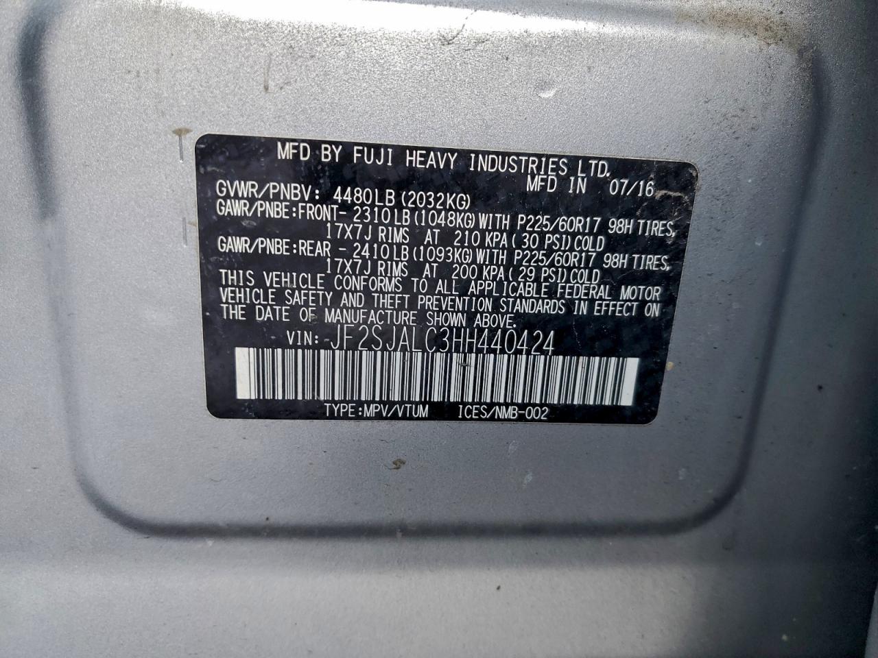 2017 Subaru Forester 2.5I Limited VIN: JF2SJALC3HH440424 Lot: 85442685