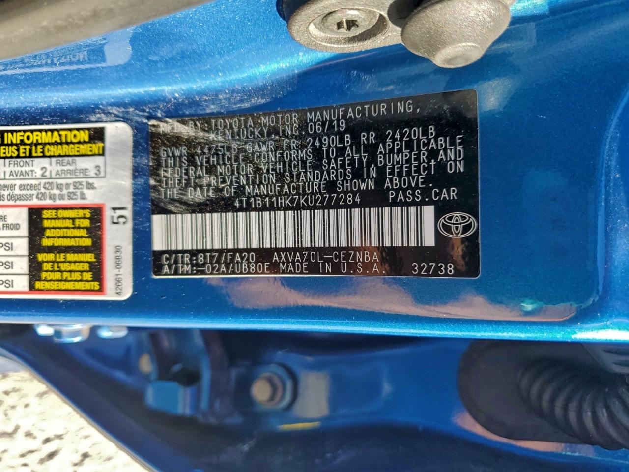 2019 Toyota Camry L VIN: 4T1B11HK7KU277284 Lot: 94978645