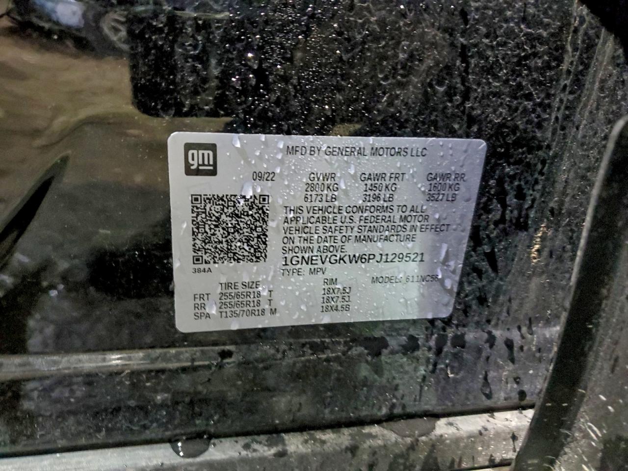 2023 Chevrolet Traverse Lt VIN: 1GNEVGKW6PJ129521 Lot: 95975975