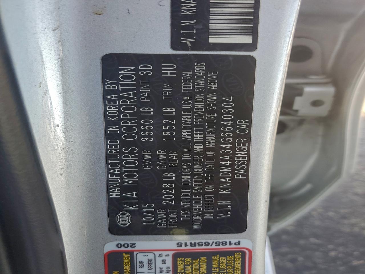 2016 Kia Rio Lx VIN: KNADM4A34G6640304 Lot: 95161605