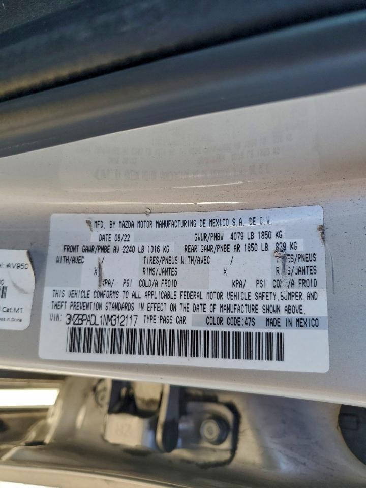 2022 Mazda 3 Premium VIN: 3MZBPADL1NM312117 Lot: 94978255