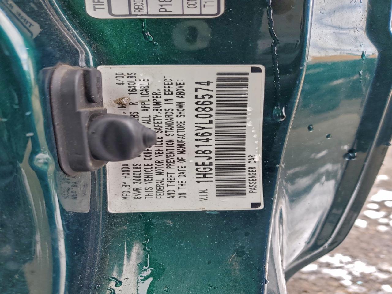 2000 Honda Civic Ex VIN: 1HGEJ8146YL086574 Lot: 95935375