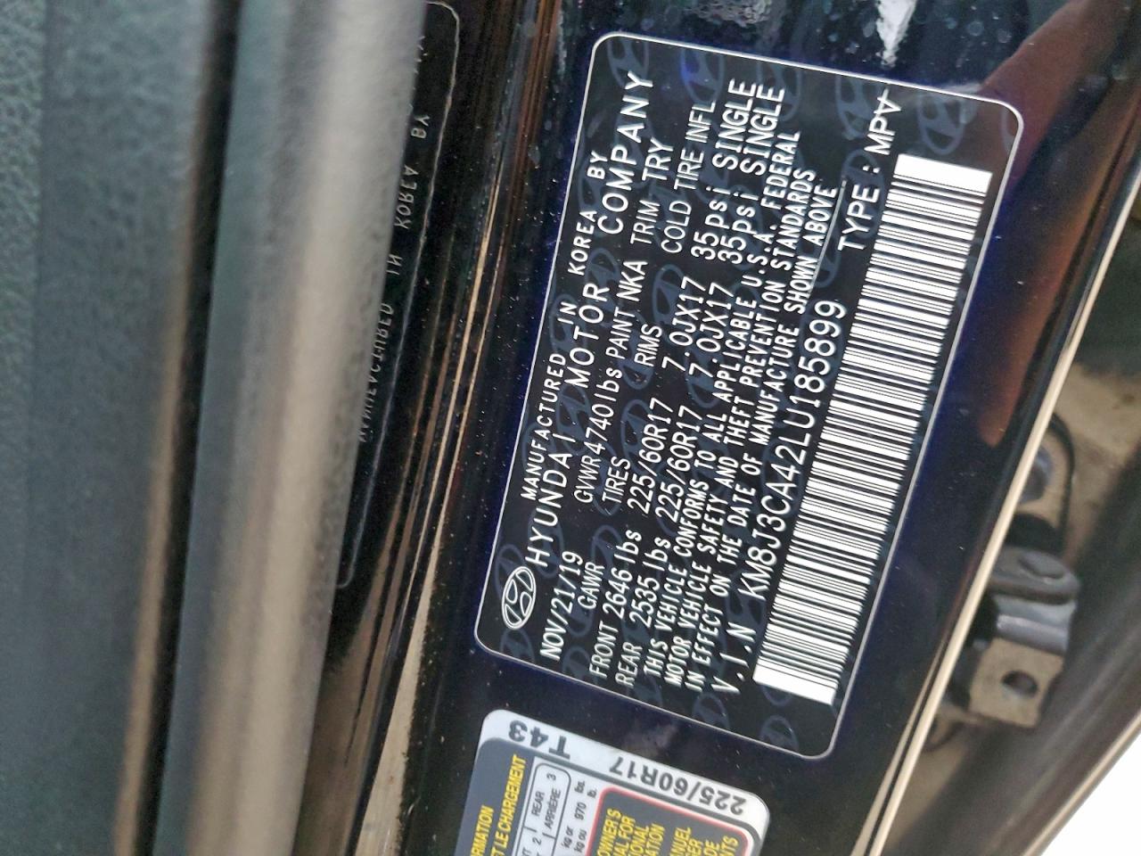 2020 Hyundai Tucson Limited VIN: KM8J3CA42LU185899 Lot: 95340645