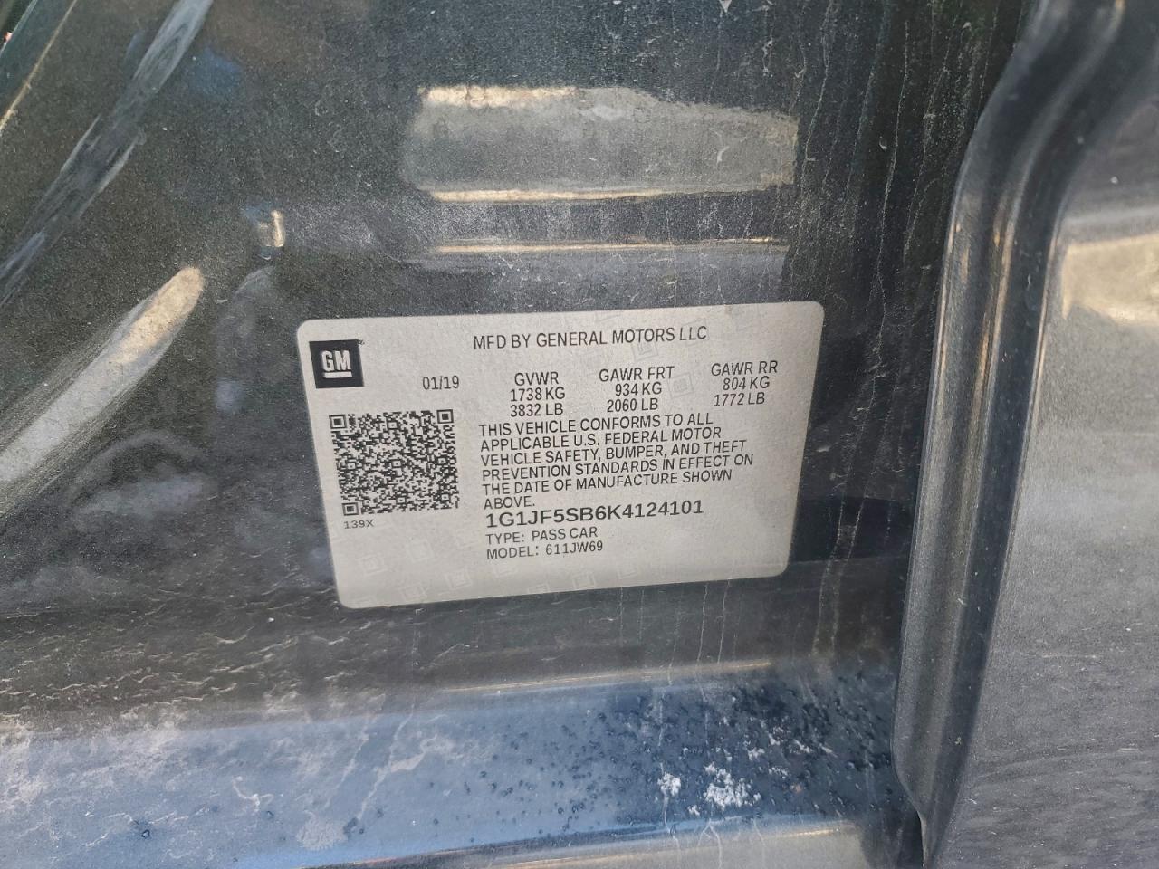 2019 Chevrolet Sonic Premier VIN: 1G1JF5SB6K4124101 Lot: 95257485