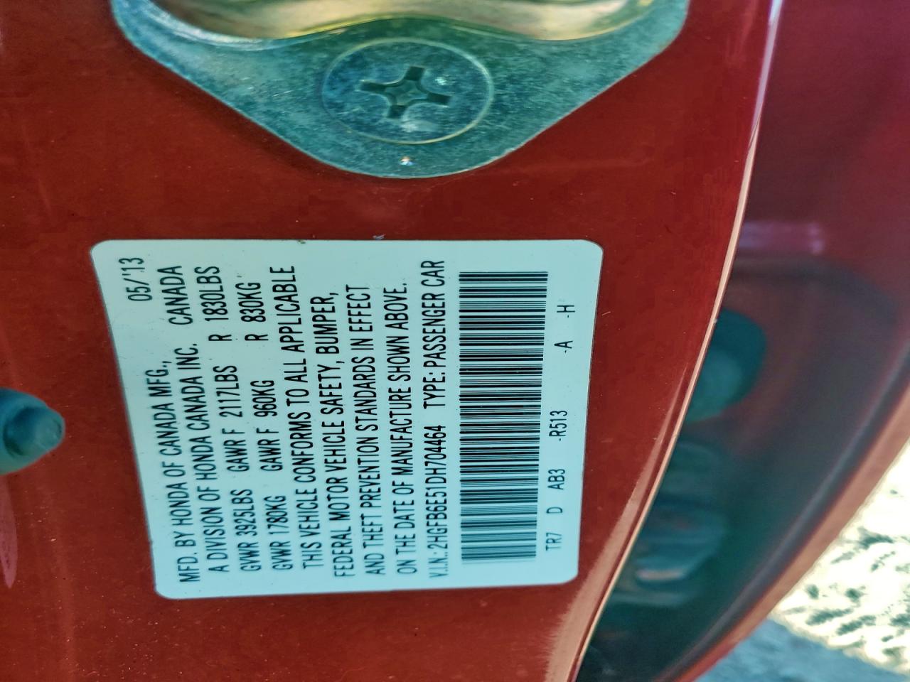 2013 Honda Civic Si VIN: 2HGFB6E51DH704464 Lot: 96078195