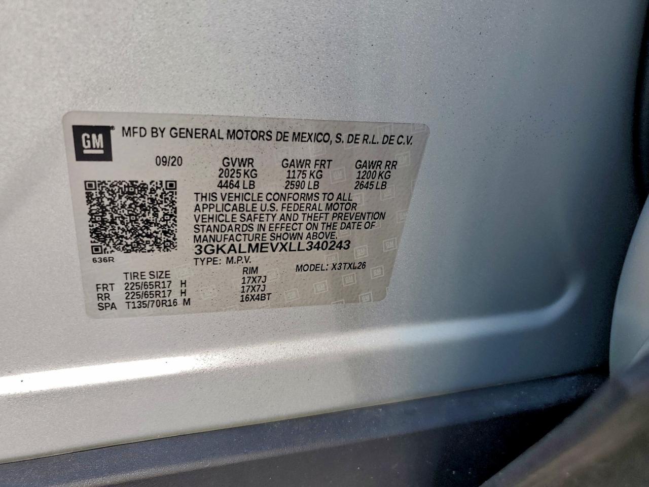 2020 GMC Terrain Sle VIN: 3GKALMEVXLL340243 Lot: 96474105