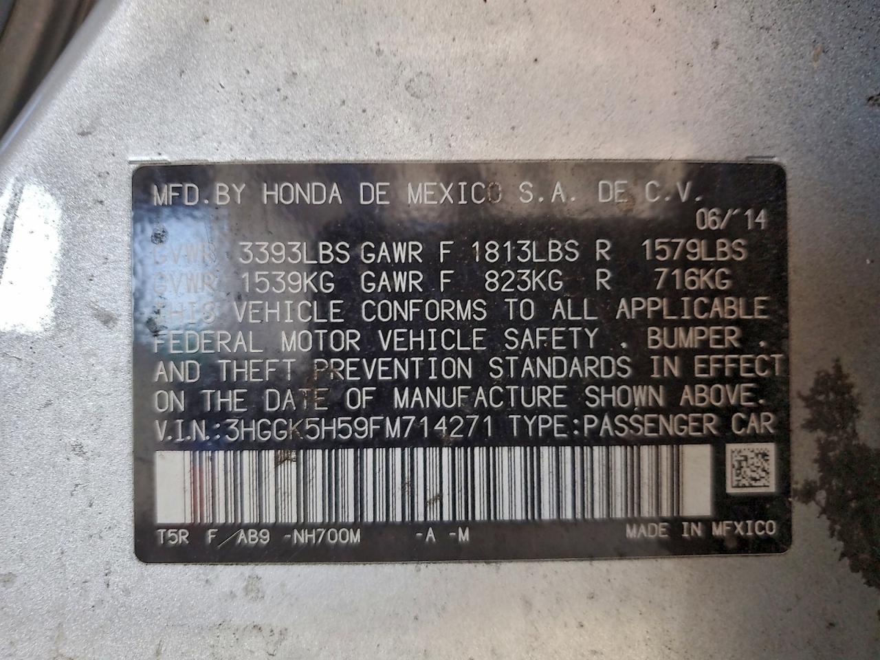 2015 Honda Fit Lx VIN: 3HGGK5H59FM714271 Lot: 96759025