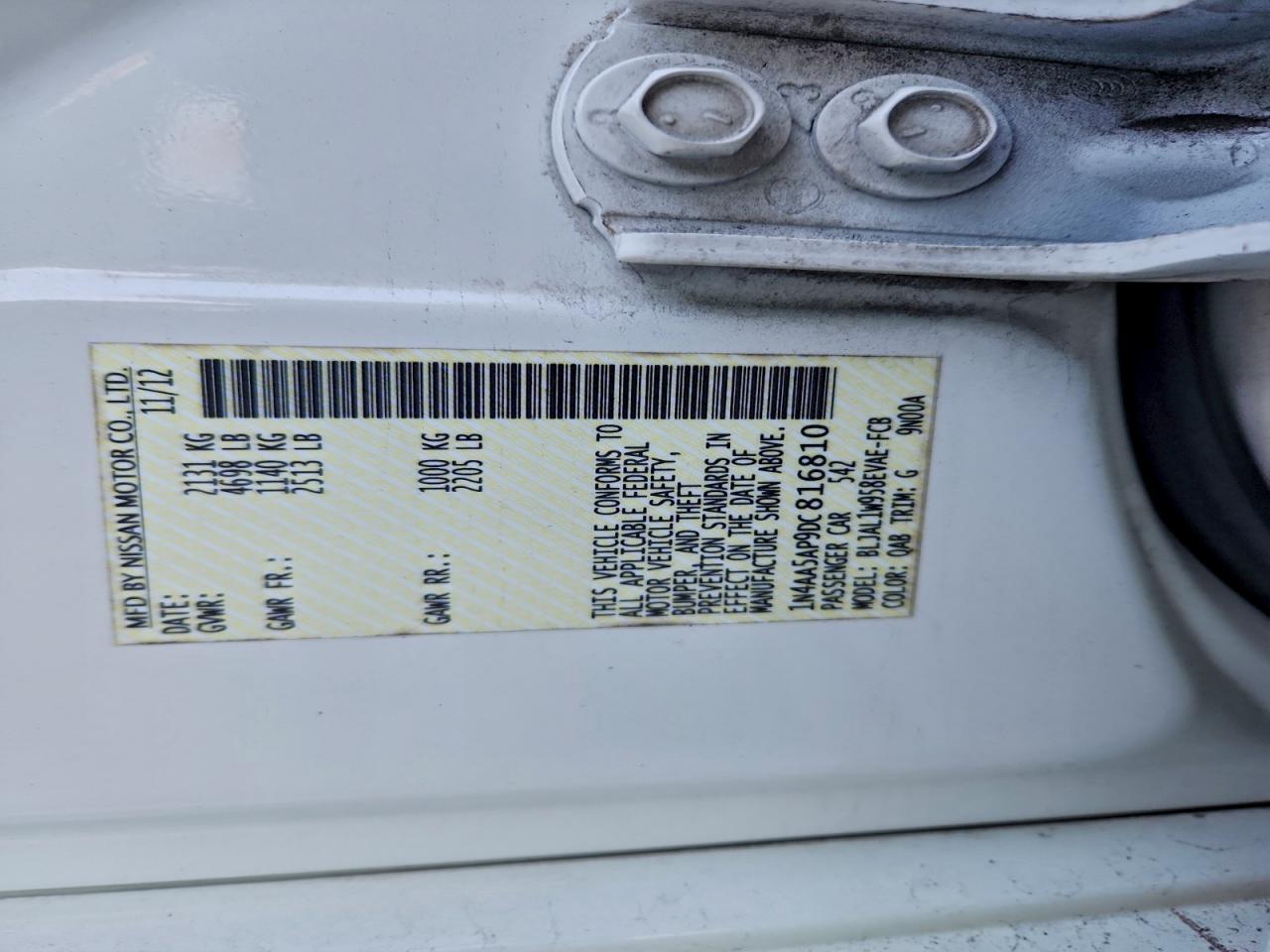 2013 Nissan Maxima S VIN: 1N4AA5AP9DC816810 Lot: 96696295