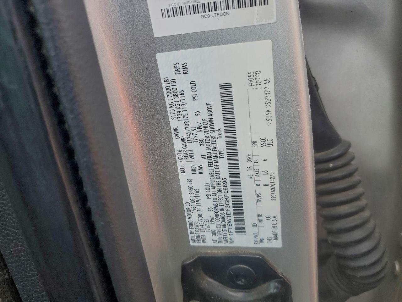 2016 Ford F150 Supercrew VIN: 1FTEW1EF3GKF06895 Lot: 95127205