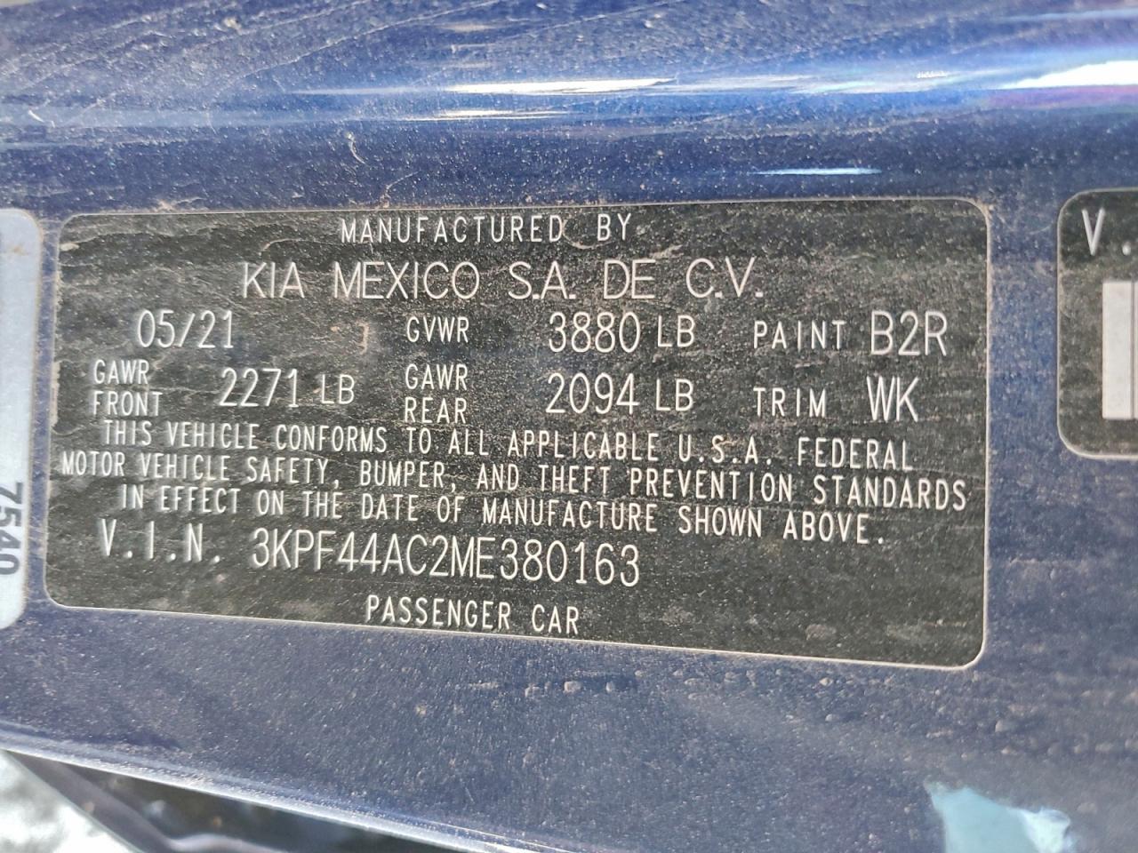 2021 Kia Forte Gt VIN: 3KPF44AC2ME380163 Lot: 97327195