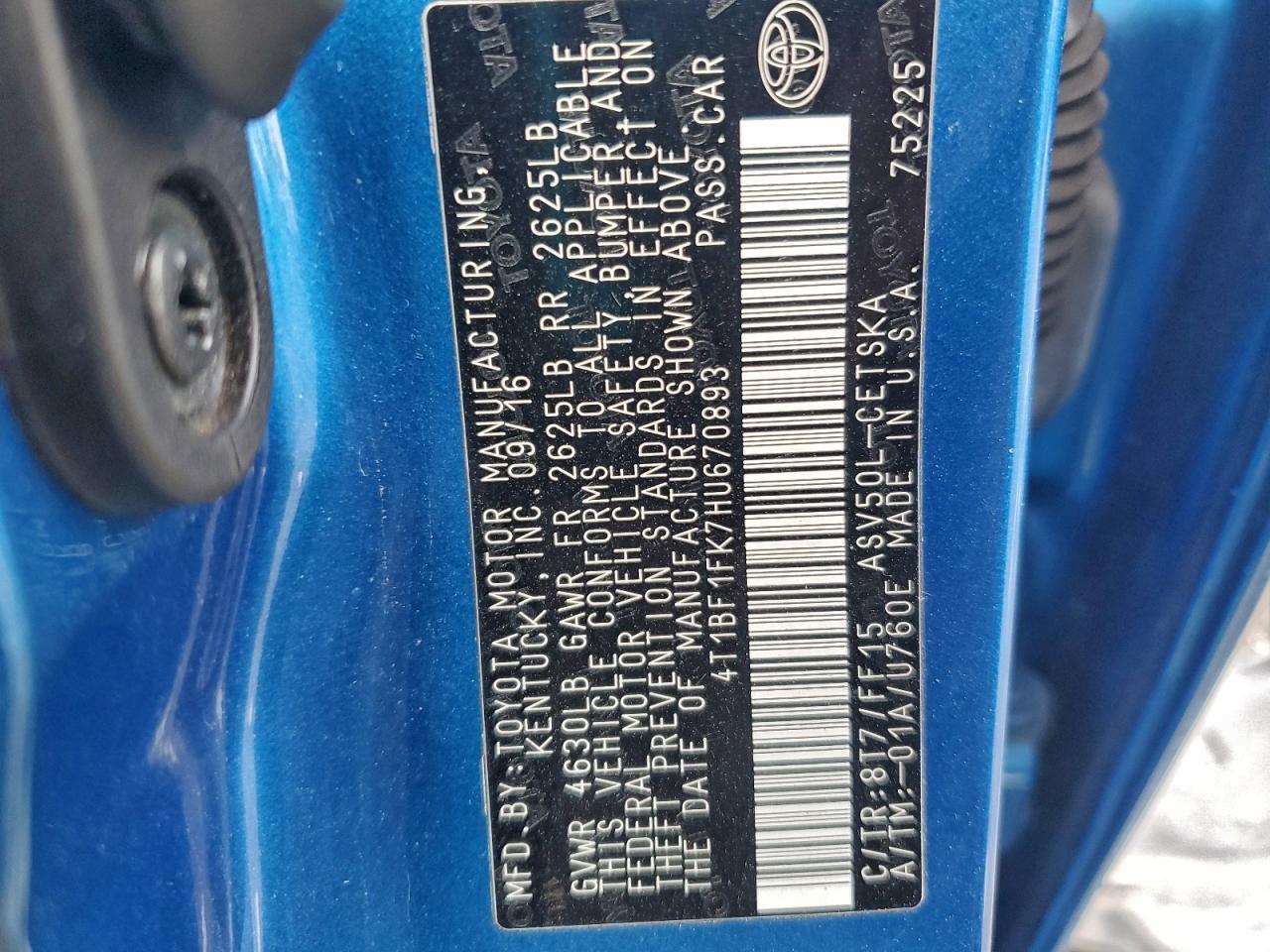 2017 Toyota Camry Le VIN: 4T1BF1FK7HU670893 Lot: 95418465