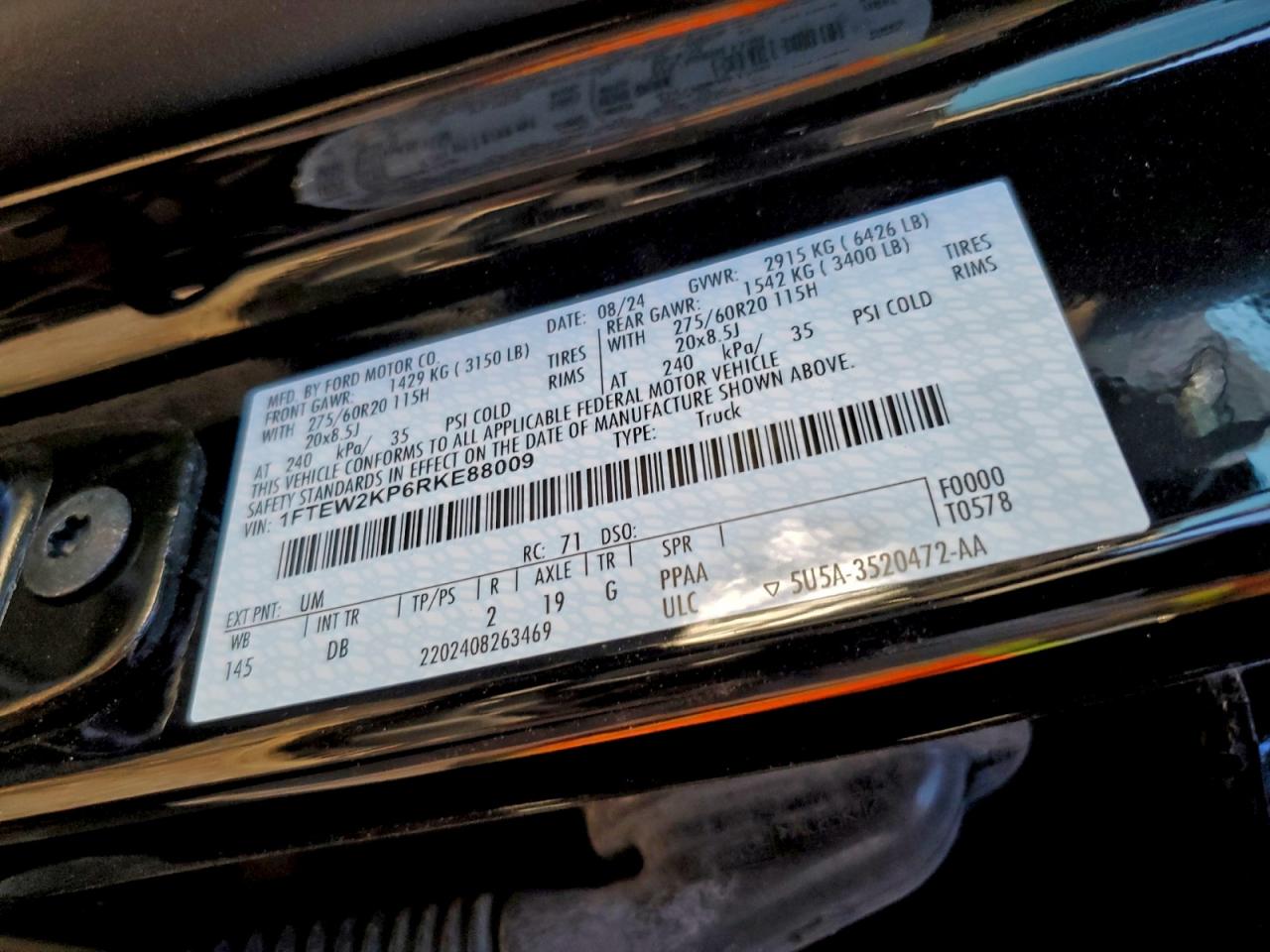 2024 Ford F150 Stx VIN: 1FTEW2KP6RKE88009 Lot: 94299645