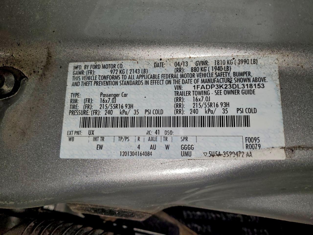 2013 Ford Focus Se VIN: 1FADP3K23DL318153 Lot: 94780875