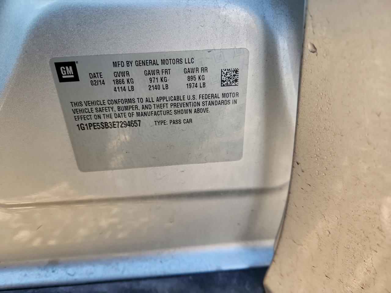 2014 Chevrolet Cruze Lt VIN: 1G1PE5SB3E7294657 Lot: 95448965