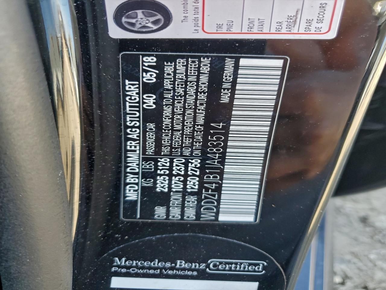 2018 Mercedes-Benz E 300 VIN: WDDZF4JB1JA483514 Lot: 94494655