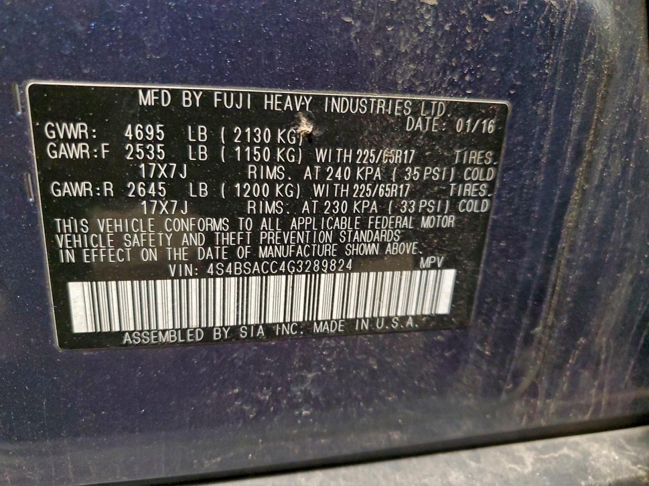 2016 Subaru Outback 2.5I Premium VIN: 4S4BSACC4G3289824 Lot: 95264635