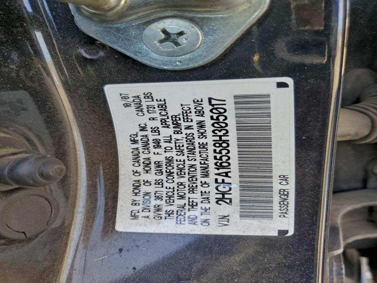 2008 Honda Civic Lx VIN: 2HGFA16558H305017 Lot: 96642365