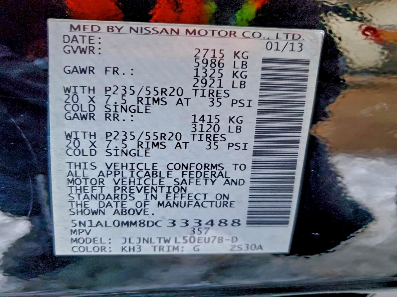 2013 Infiniti Jx35 VIN: 5N1AL0MM8DC333488 Lot: 95572315