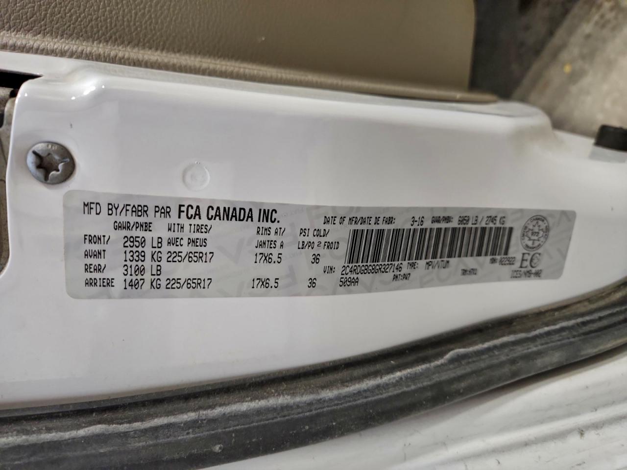 2016 Dodge Grand Caravan Se VIN: 2C4RDGBG8GR327146 Lot: 95993755