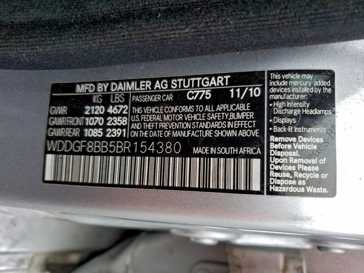 2011 Mercedes-Benz C 300 4Matic VIN: WDDGF8BB5BR154380 Lot: 92250955