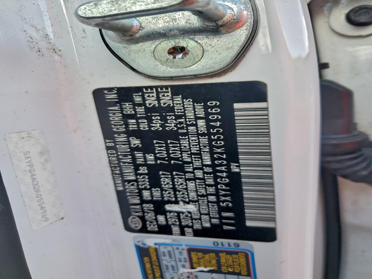 2019 Kia Sorento L VIN: 5XYPG4A32KG554969 Lot: 94895425