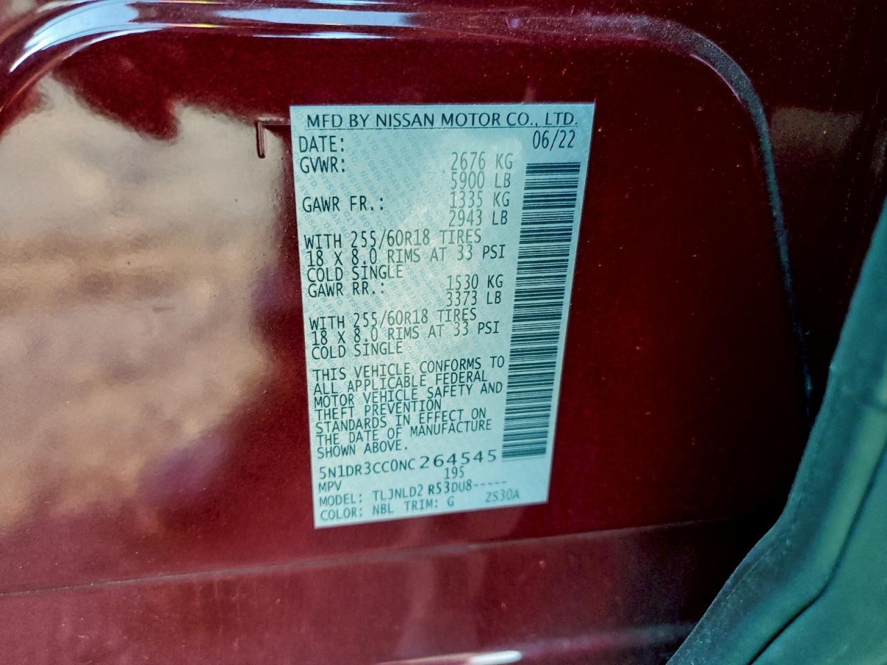 2022 Nissan Pathfinder Sl VIN: 5N1DR3CC0NC264545 Lot: 94692725