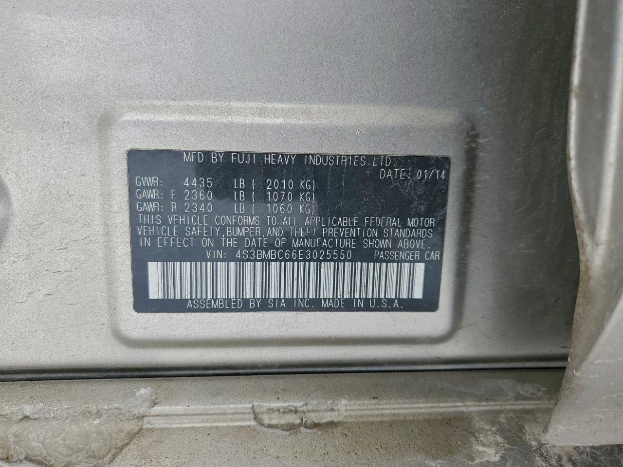2014 Subaru Legacy 2.5I Premium VIN: 4S3BMBC66E3025550 Lot: 95240545
