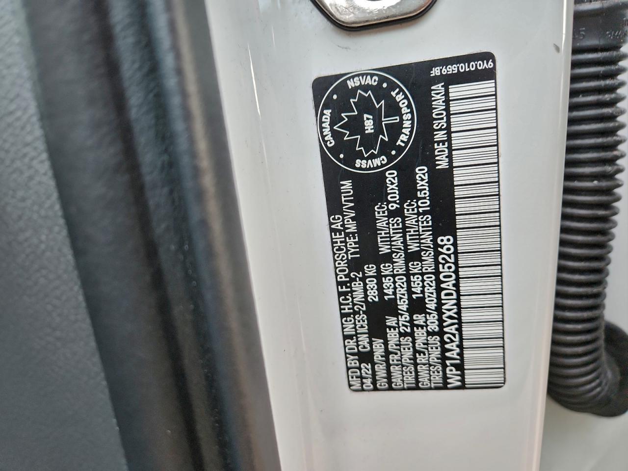 2022 Porsche Cayenne VIN: WP1AA2AYXNDA05268 Lot: 94104055