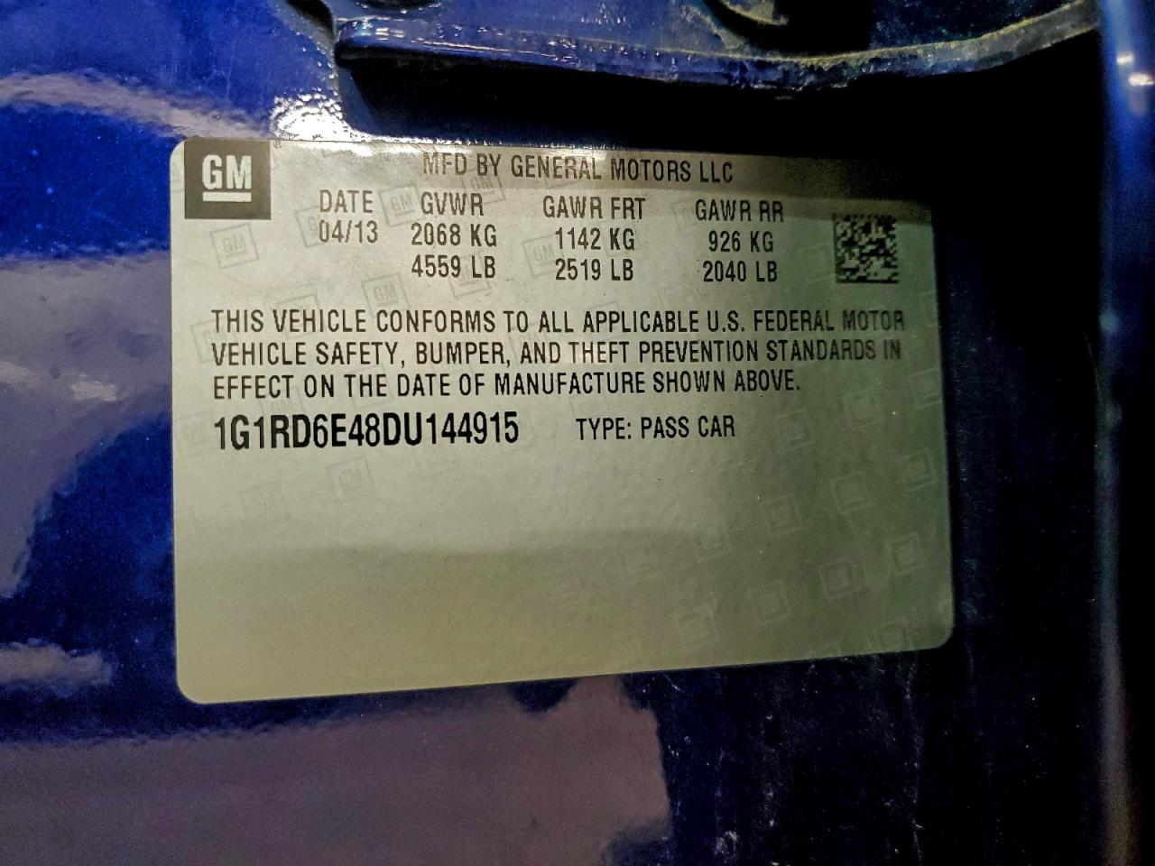 2013 Chevrolet Volt VIN: 1G1RD6E48DU144915 Lot: 96543145