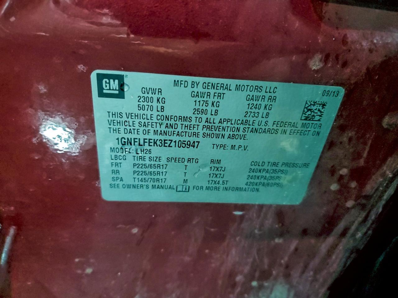 2014 Chevrolet Equinox Lt VIN: 1GNFLFEK3EZ105947 Lot: 96486785