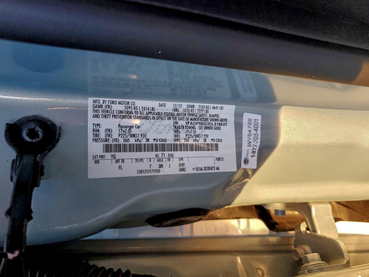 2013 Ford C-Max Sel VIN: 1FADP5BU3DL518625 Lot: 95187635