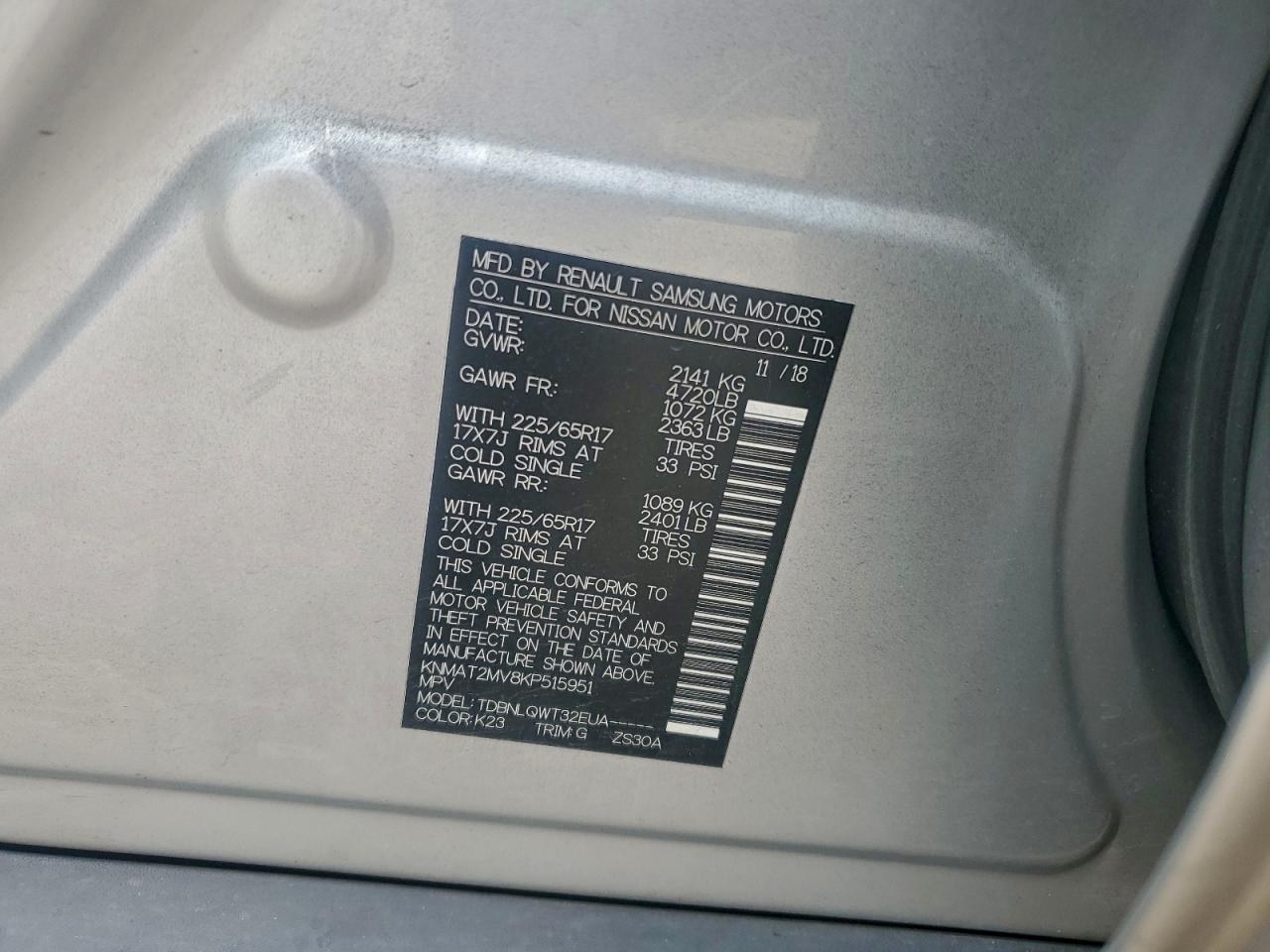 2019 Nissan Rogue S VIN: KNMAT2MV8KP515951 Lot: 94169975