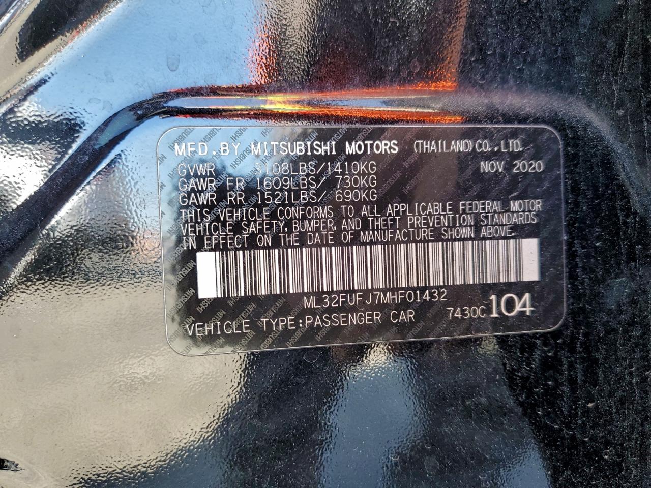 2021 Mitsubishi Mirage G4 Es VIN: ML32FUFJ7MHF01432 Lot: 94991935