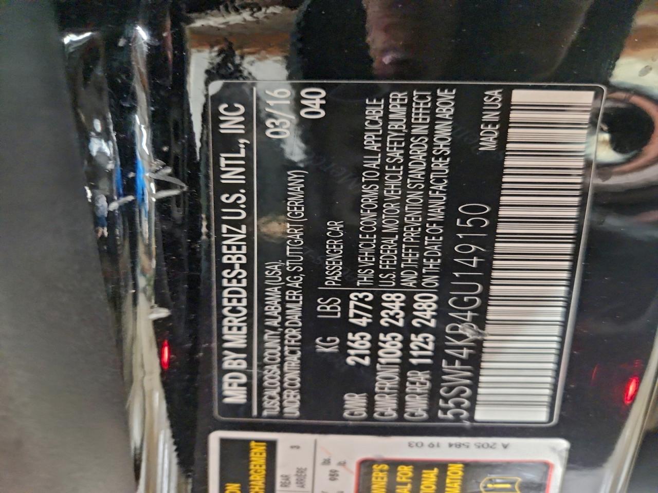 2016 Mercedes-Benz C 300 4Matic VIN: 55SWF4KB4GU149150 Lot: 95189045