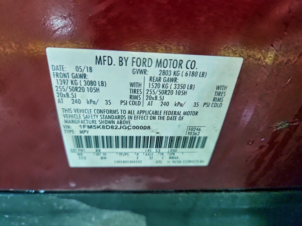 2018 Ford Explorer Xlt VIN: 1FM5K8D82JGC00008 Lot: 93905965