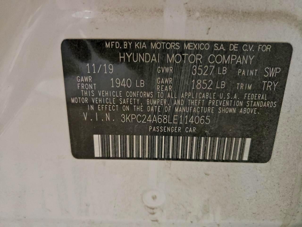 2020 Hyundai Accent Se VIN: 3KPC24A68LE114065 Lot: 95775205