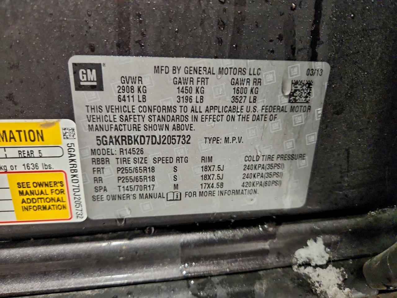 2013 Buick Enclave VIN: 5GAKRBKD7DJ205732 Lot: 94928155