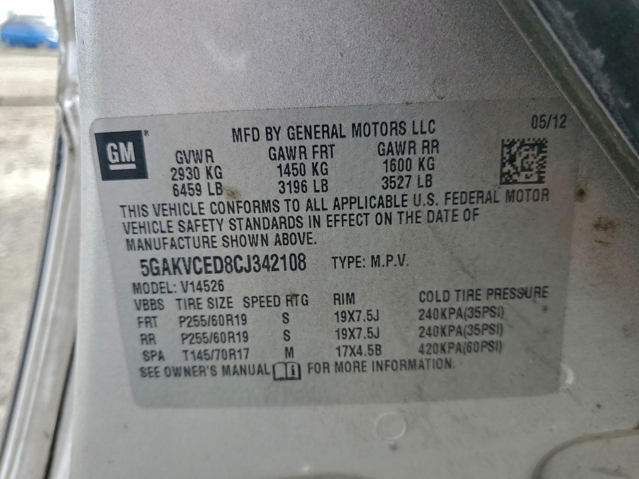 2012 Buick Enclave VIN: 5GAKVCED8CJ342108 Lot: 96810575