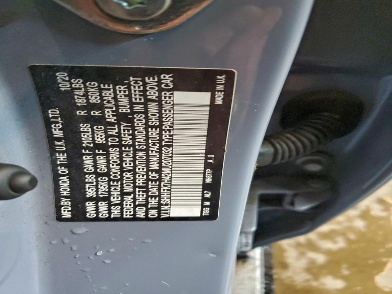 2021 Honda Civic Sport VIN: SHHFK7H42MU207032 Lot: 94859915