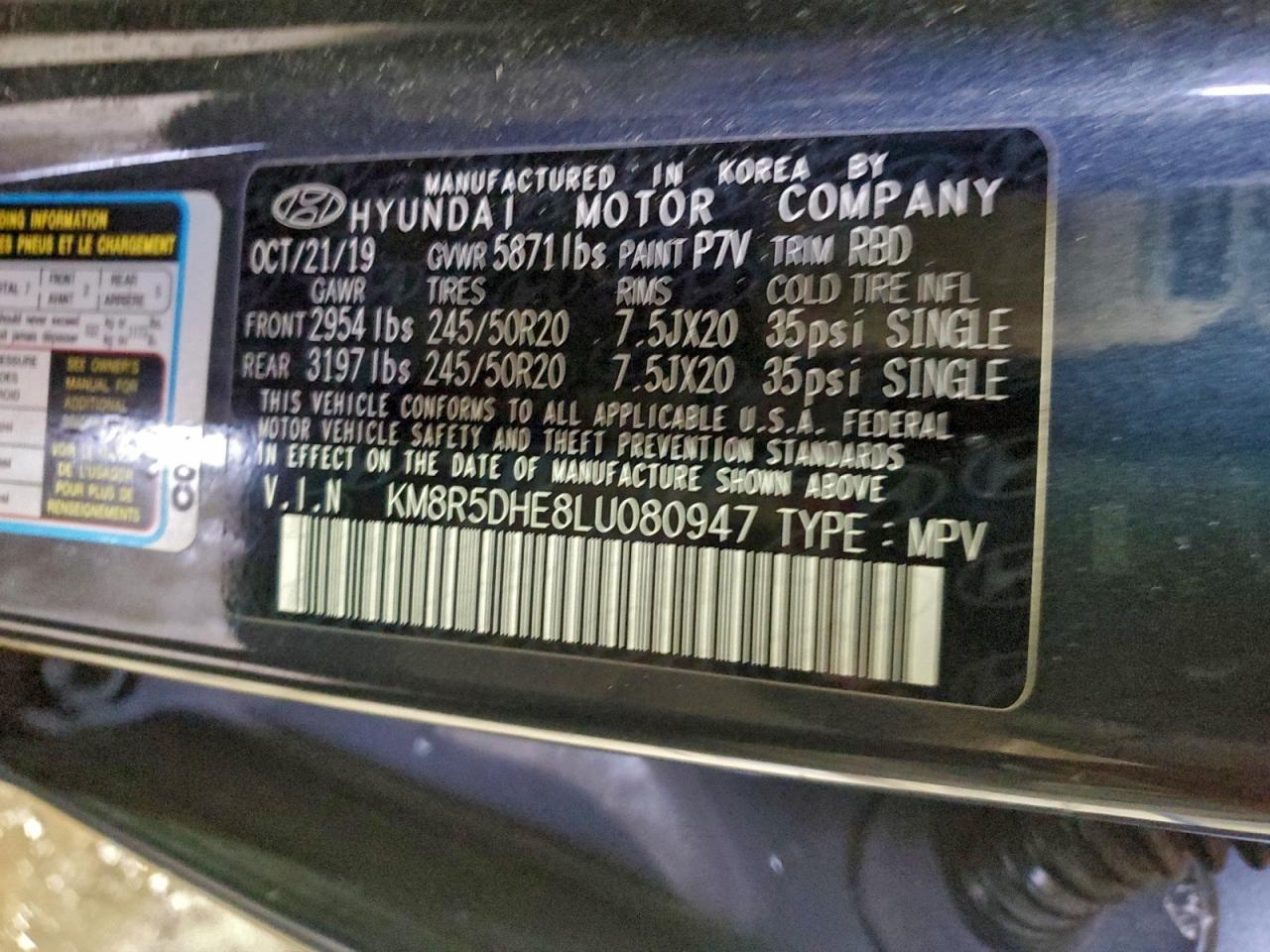 2020 Hyundai Palisade Limited VIN: KM8R5DHE8LU080947 Lot: 95758695