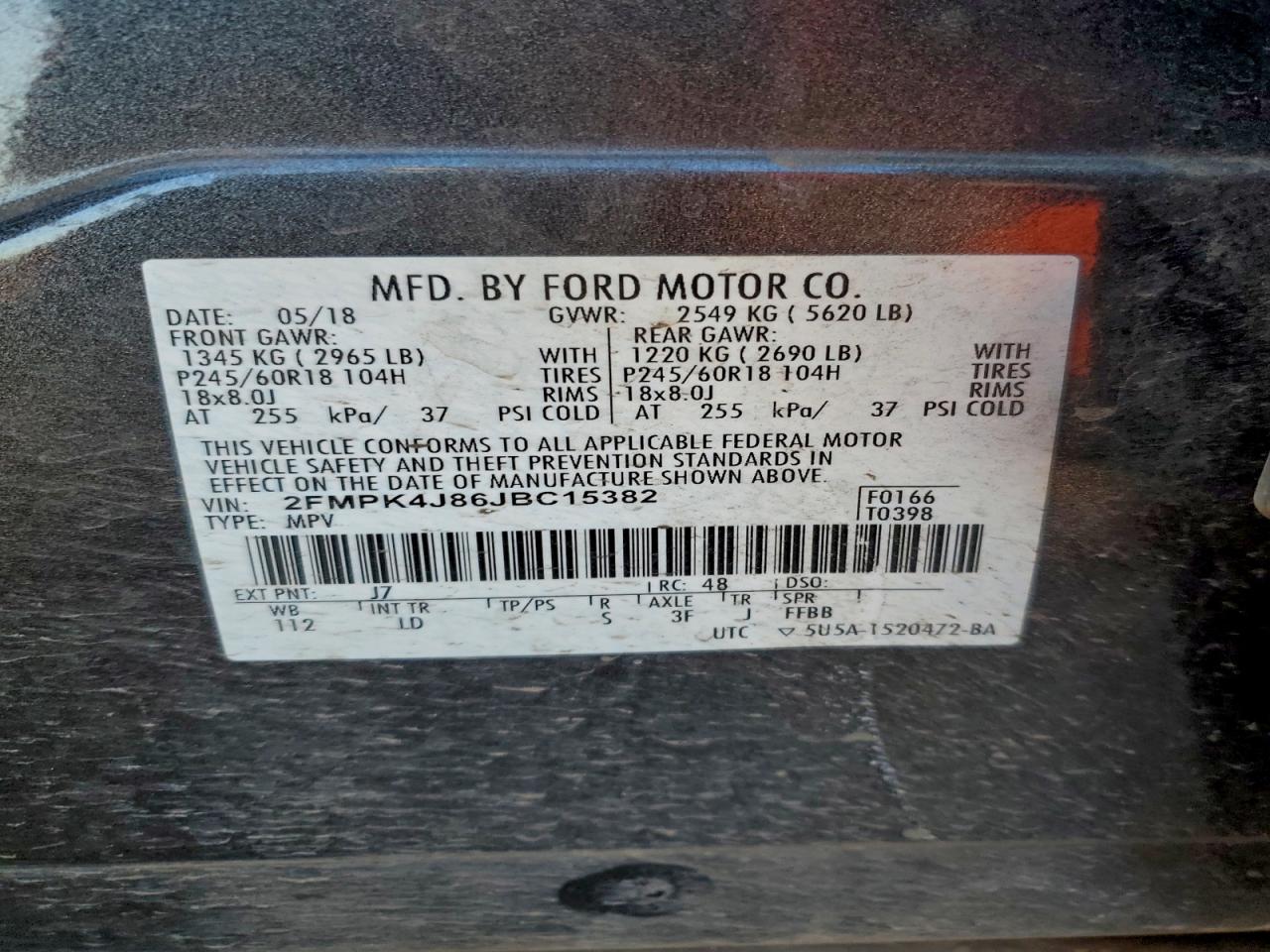 2018 Ford Edge Sel VIN: 2FMPK4J86JBC15382 Lot: 94111845