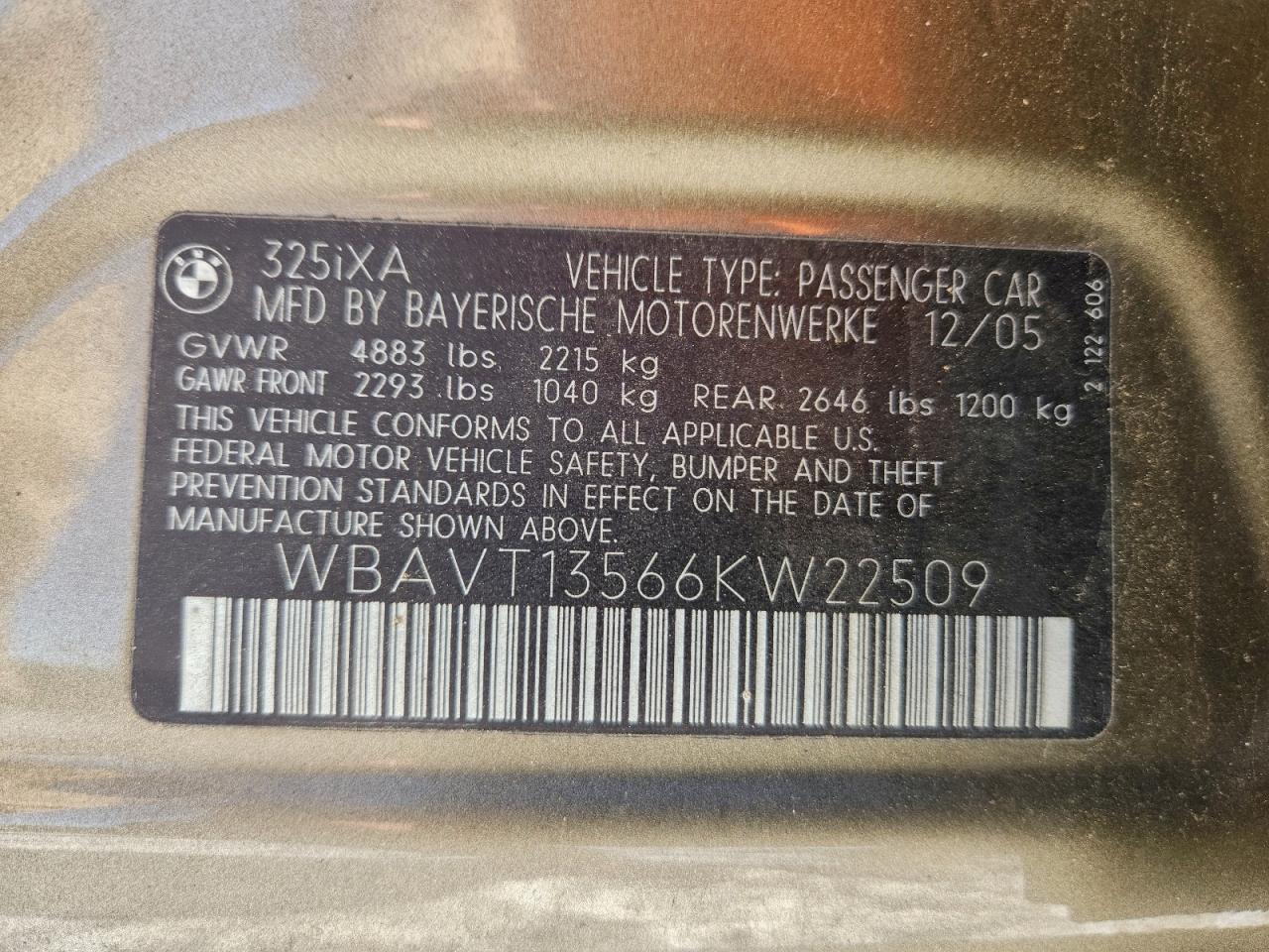 2006 BMW 325 Xit VIN: WBAVT13566KW22509 Lot: 93772205