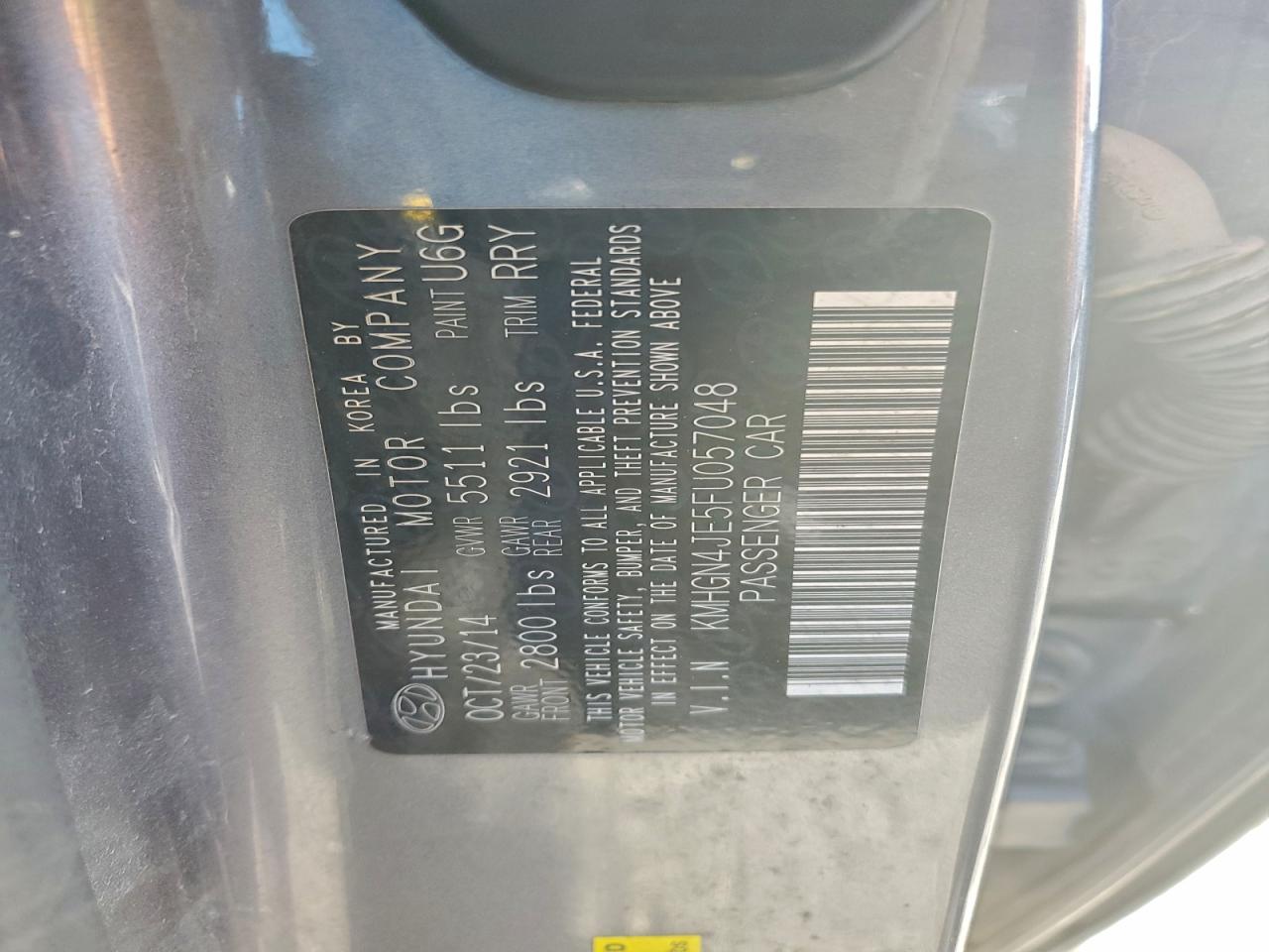 2015 Hyundai Genesis 3.8L VIN: KMHGN4JE5FU057048 Lot: 97163585