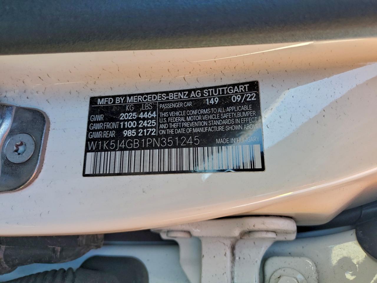 2023 Mercedes-Benz Cla 250 VIN: W1K5J4GB1PN351245 Lot: 95174085