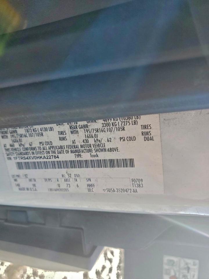 2017 Ford Transit 350 Delivery Van VIN: 1FTRS4XV0HKA22784 Lot: 95939875